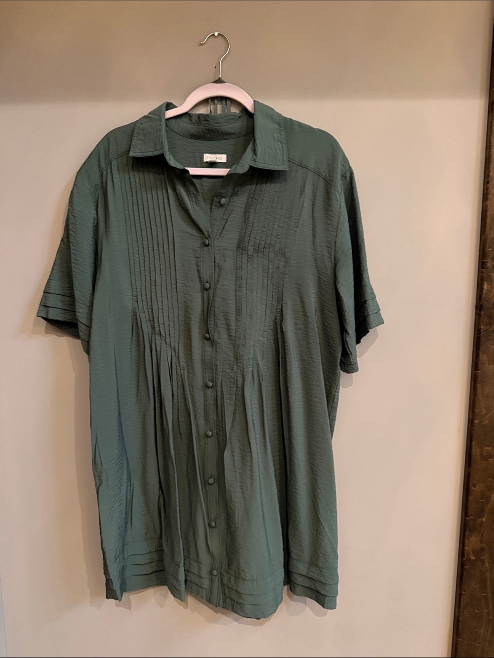 Pilcro Women's Mini Dress — Olive Green Pleated Button-Front